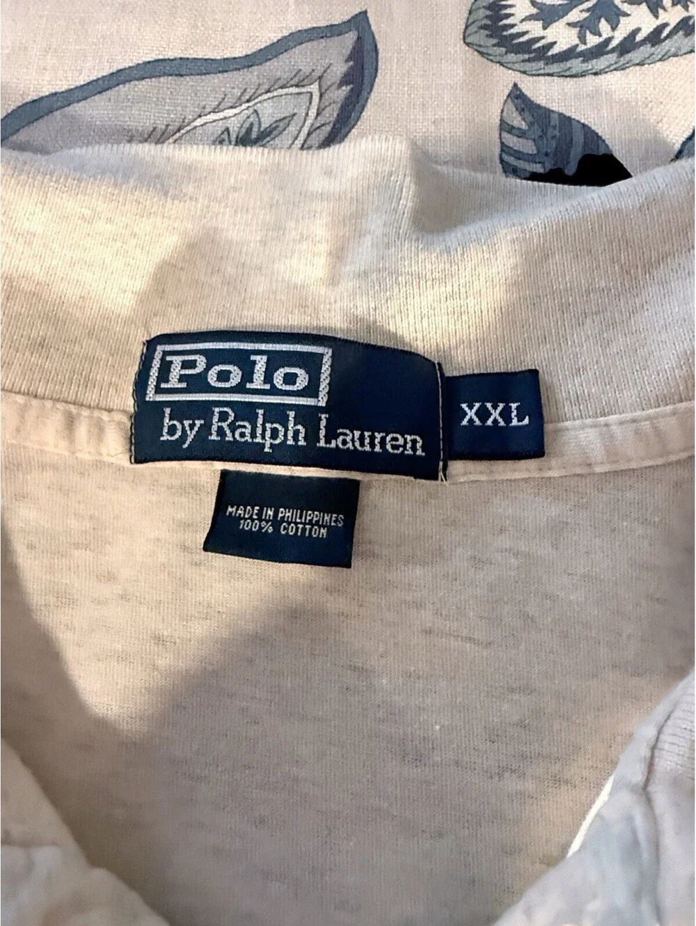 Polo by Ralph Lauren Men's 2XL Beige Solid Cotton L/S Polo Embroidered Logo